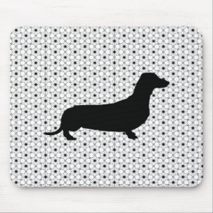 Black Silhouette Dachshund on Black and White Mouse Mat