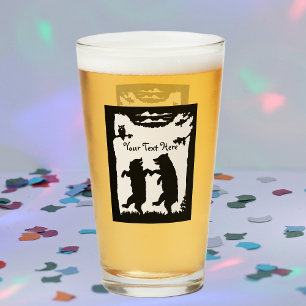 Black Silhouette Dancing Bears Trees Owl On Branch Glass