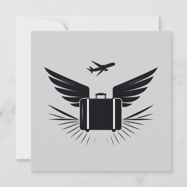Black silhouette design of a travel suitcase  invitation (Front)