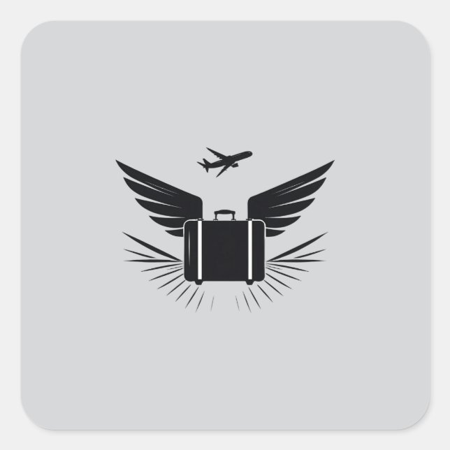 Black silhouette design of a travel suitcase  square sticker (Front)