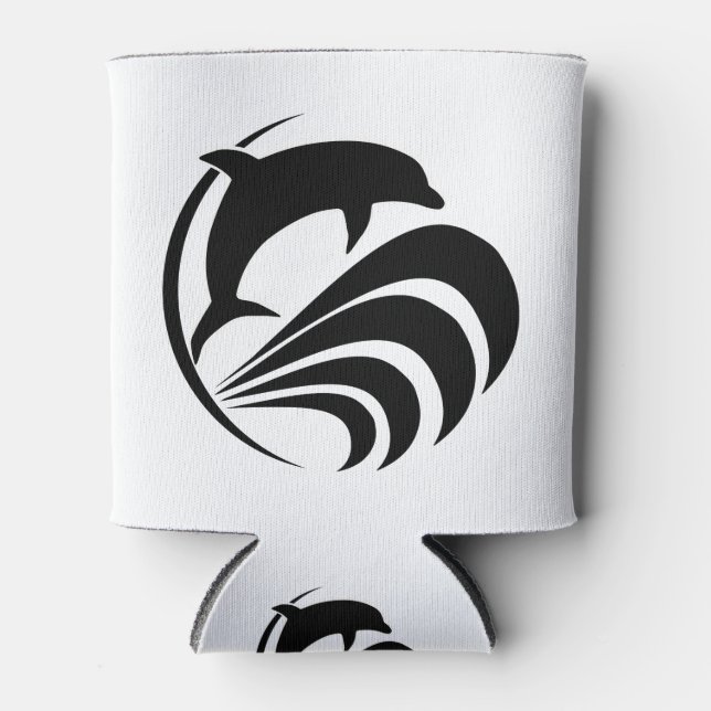Black Silhouette Dolphin Jumping in Ocean Waves Can Cooler (Front)