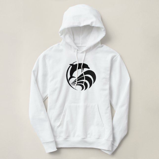 Black Silhouette Dolphin Jumping in Ocean Waves Hoodie (Design Front)