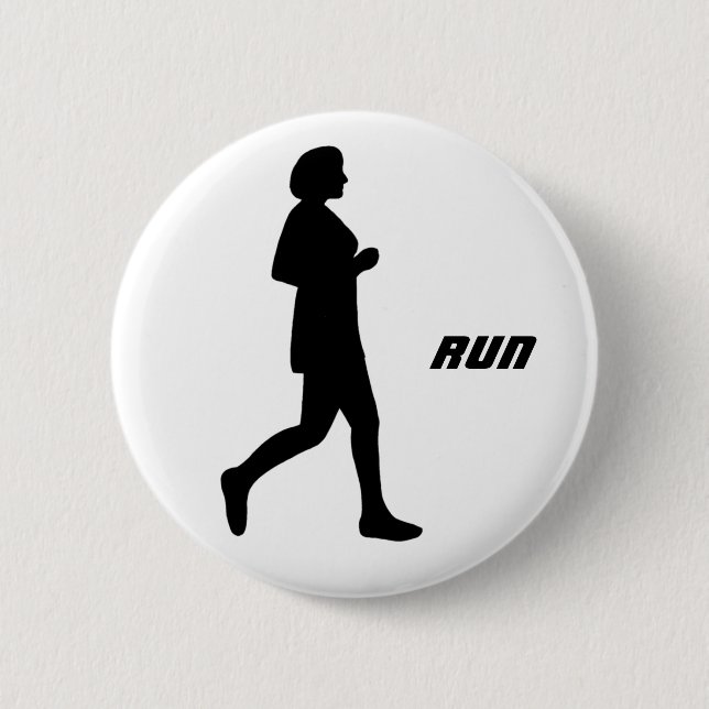 Black Silhouette Female Runner Running Painting 6 Cm Round Badge (Front)