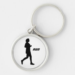 Black Silhouette Female Runner Running Painting Key Ring