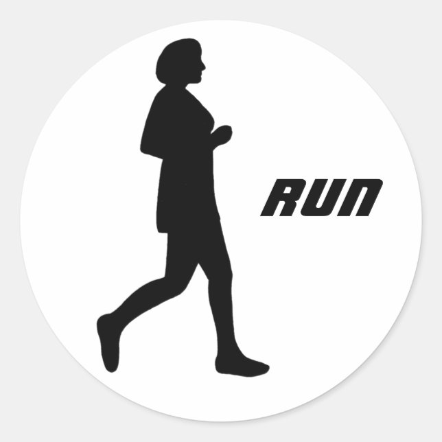 Black Silhouette Female Runner Running Run Classic Round Sticker (Front)