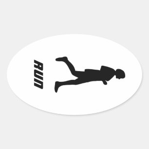 Black Silhouette Female Runner Running Run Oval Sticker