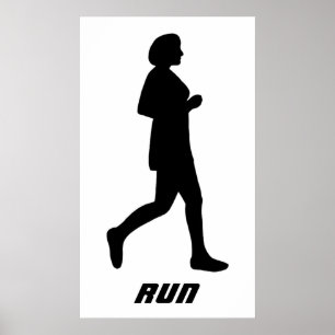 Black Silhouette Female Runner Running Run Poster