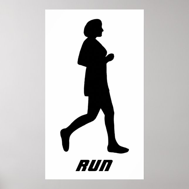 Black Silhouette Female Runner Running Run Poster (Front)