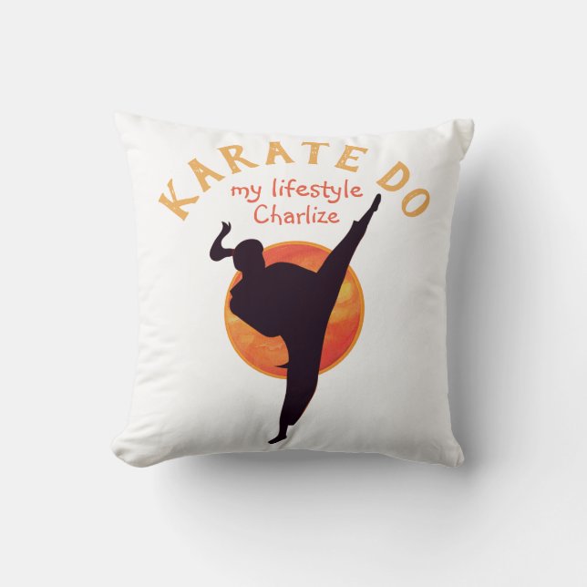 Black Silhouette Girly Sports Karate Martial Arts Cushion (Front)