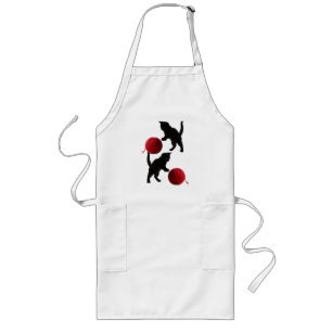 Black Silhouette Kitty, with red wool Ball Long Apron