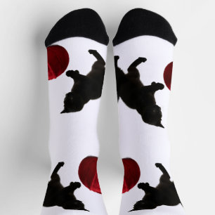 Black Silhouette Kitty, with red wool Ball Socks