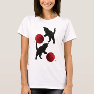 Black Silhouette Kitty, with red wool Ball T-Shirt