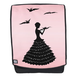 Black Silhouette Lady Reading Love Letter Doves Backpack