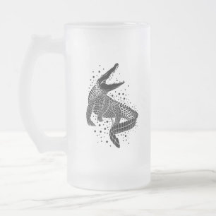 Black Silhouette Of a Crocodile Frosted Glass Beer Mug