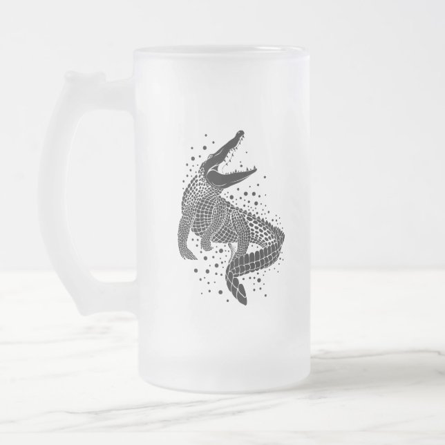 Black Silhouette Of a Crocodile Frosted Glass Beer Mug (Left)