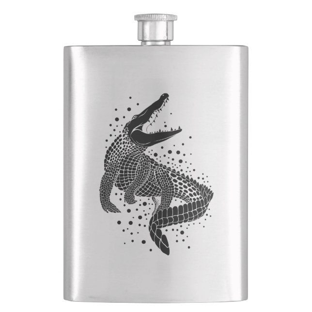 Black Silhouette Of a Crocodile Hip Flask (Front)