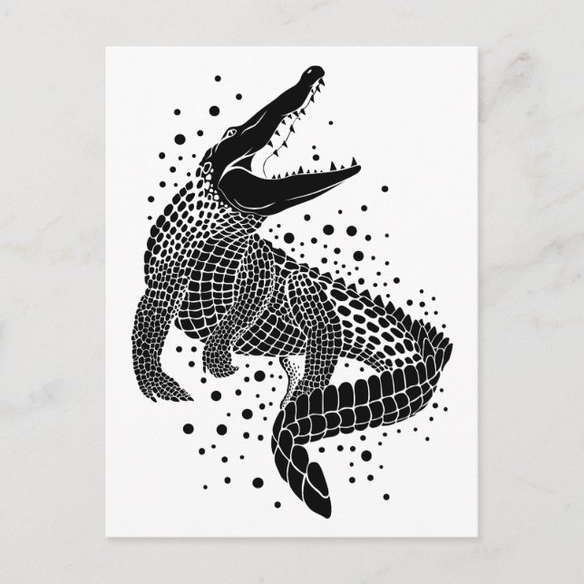 Black Silhouette Of a Crocodile Postcard (Front)