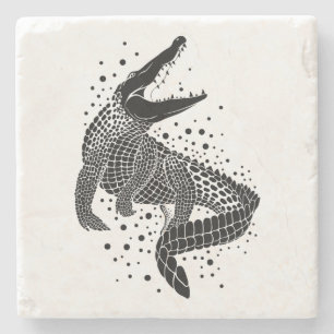 Black Silhouette Of a Crocodile Stone Coaster