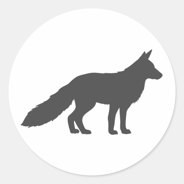 Black silhouette of a fluffy Fox Classic Round Sticker (Front)