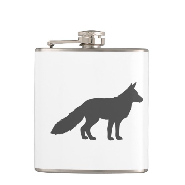 Black silhouette of a fluffy Fox Hip Flask (Front)