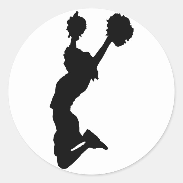 Black Silhouette of Cheerleader Classic Round Sticker (Front)