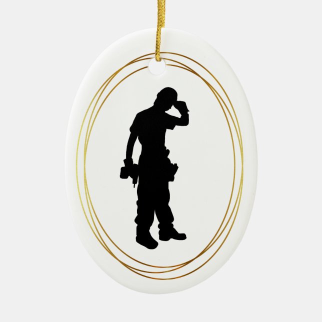 Black Silhouette of Construction Worker Ornament (Front)