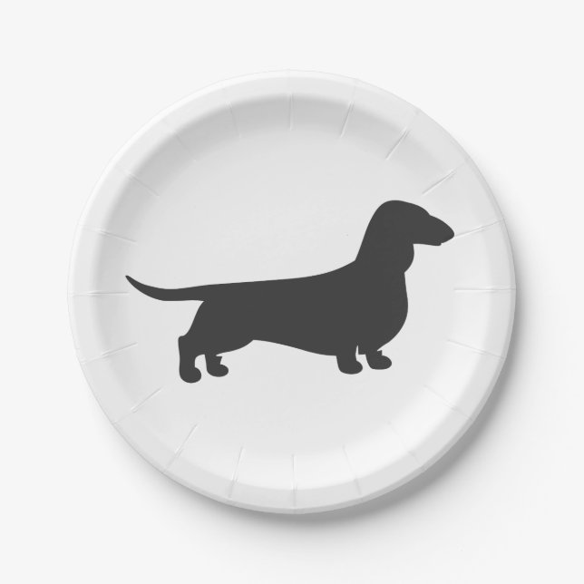 Black silhouette of dachshund paper plate (Front)