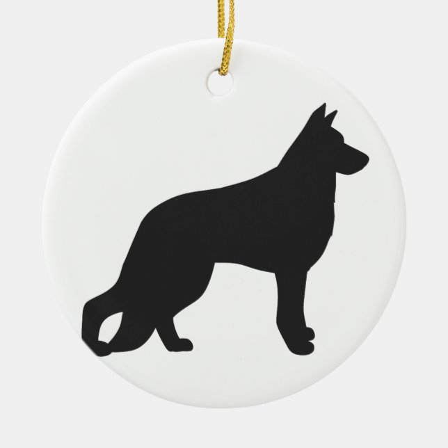 Black silhouette of German Shepherd dog Ceramic Tree Decoration (Front)