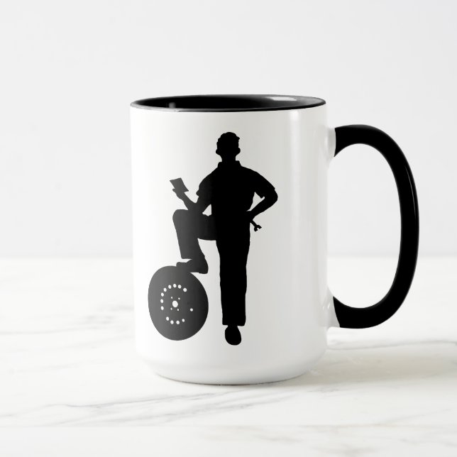 Black Silhouette of Mechanic Mug Add Name (Right)