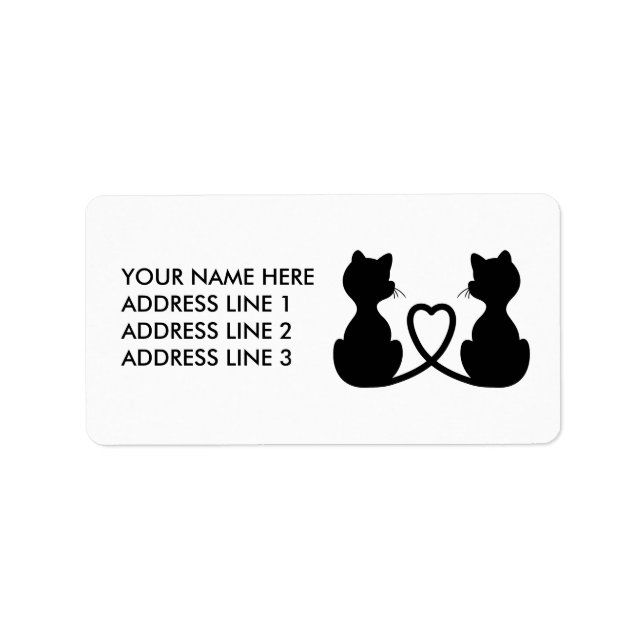 Black Silhouette Of Two Cats In Love Label (Front)