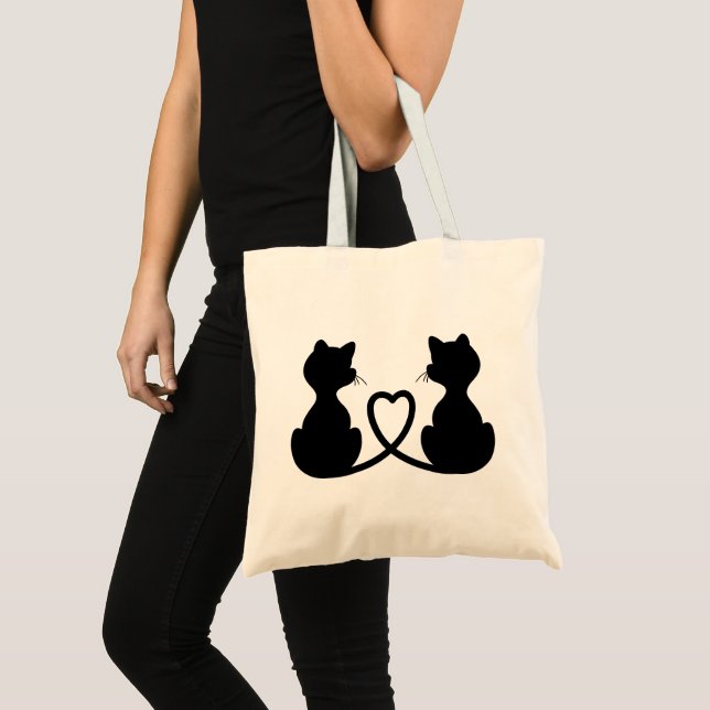Black Silhouette Of Two Cats In Love Tote Bag (Front (Product))