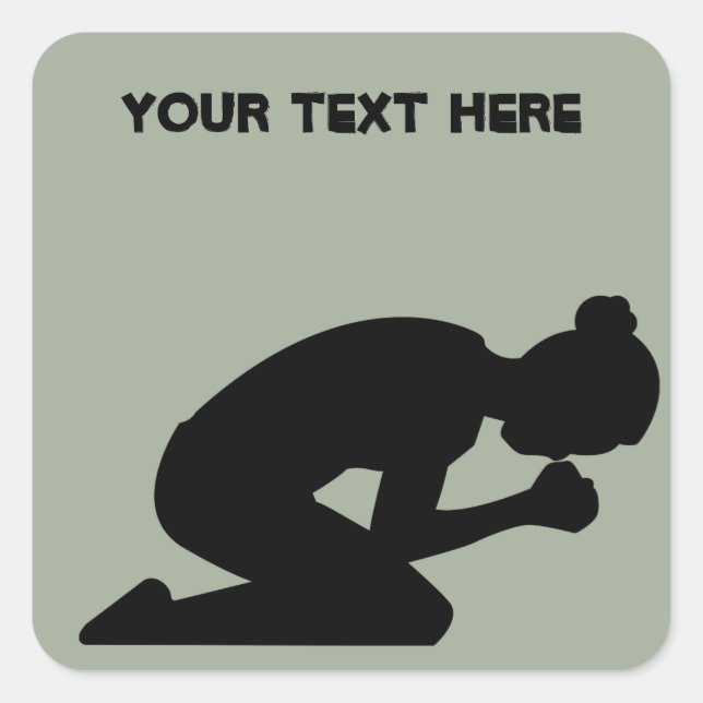 Black Silhouette of Woman Kneeling in Prayer Square Sticker (Front)