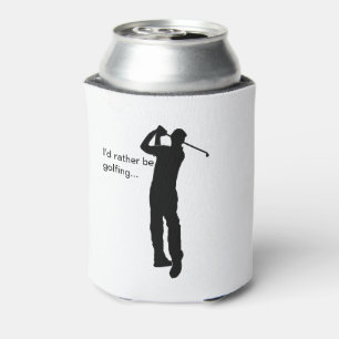 Black Silhouette Picture of Golfer Can Cooler