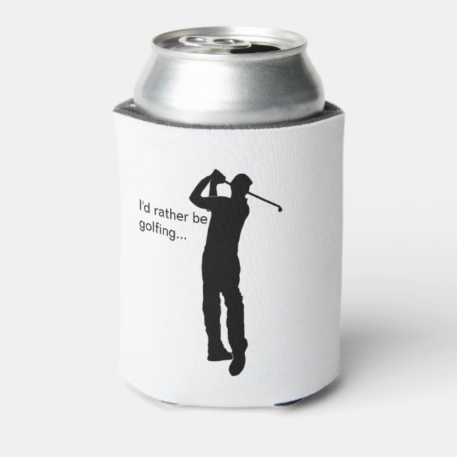 Black Silhouette Picture of Golfer Can Cooler (Can Back)