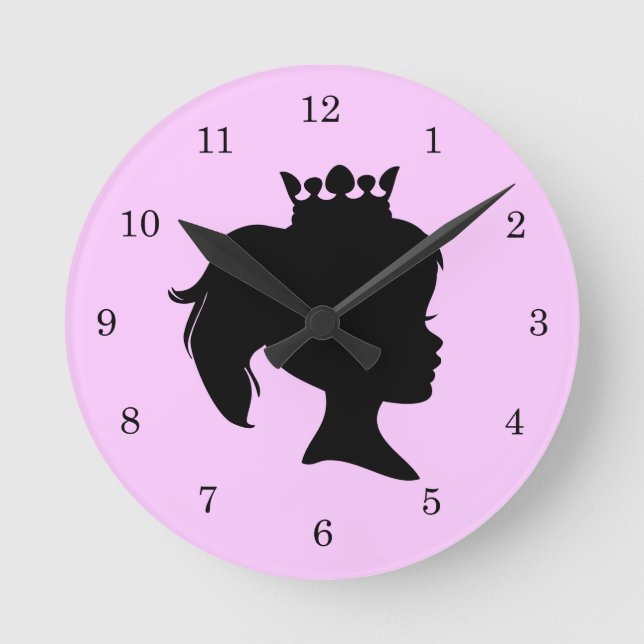 Black Silhouette Princess T-shirts and Gifts Round Clock (Front)