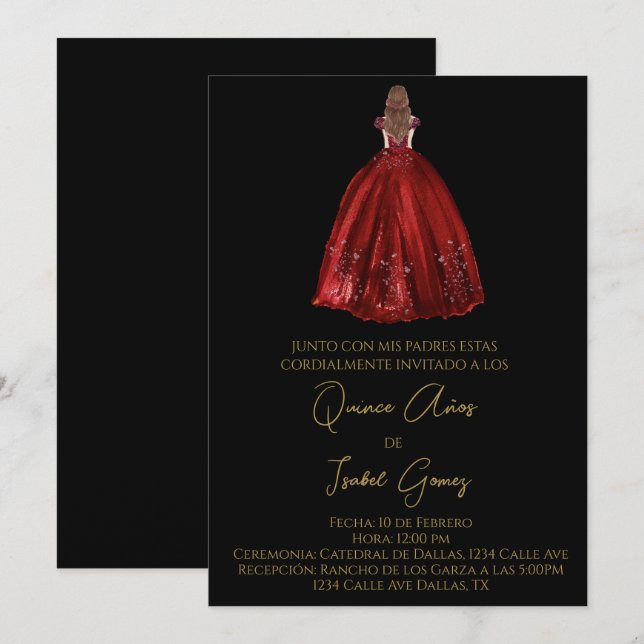 Black silhouette quinceañera invitation (Front/Back)
