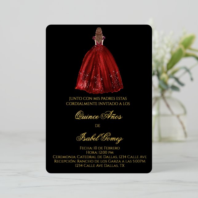 Black silhouette quinceañera invitation (Standing Front)
