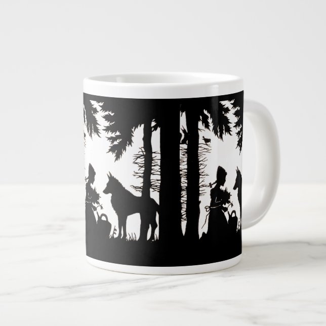 Black Silhouette Red Riding Hood Wolf Woods Large Coffee Mug (Front Right)