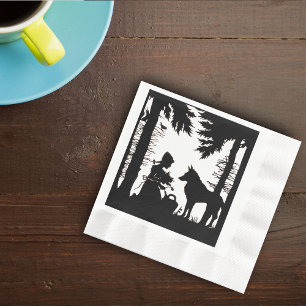 Black Silhouette Red Riding Hood Wolf Woods Napkin