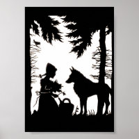 Black Silhouette Red Riding Hood Wolf Woods