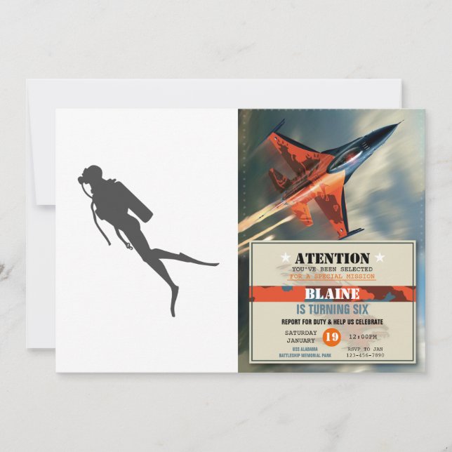 Black silhouette scuba divers invitation (Front)