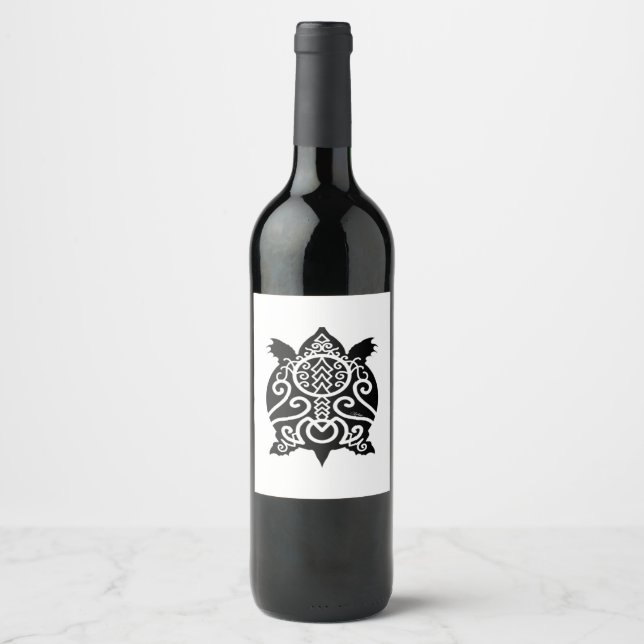 Black Silhouette Snapper Turtle Wine Label (Front)
