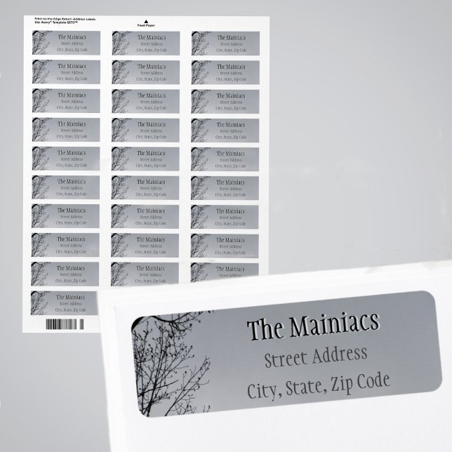 Black Silhouette Tree Branches Grey Return Address (Creator Uploaded)