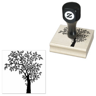 Black Silhouette Tree with Leaves  Rubber Stamp