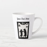 Black Silhouette Two Dancing Bears Trees Owl