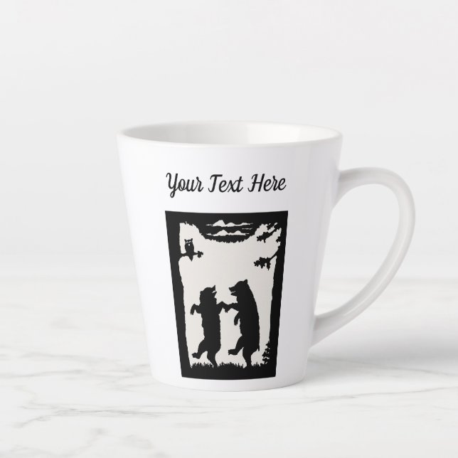 Black Silhouette Two Dancing Bears Trees Owl Latte Mug (Right)