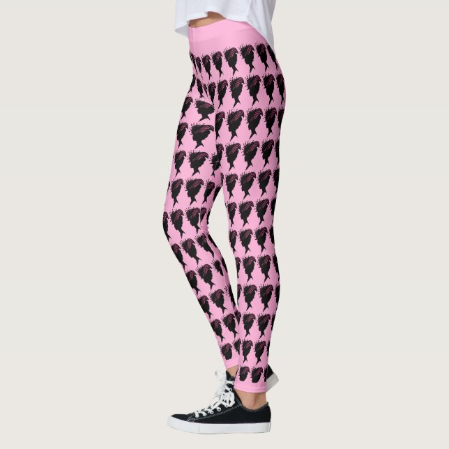 Black Silhouette Victorian Lady Head  Hat Pink Leggings (Left)