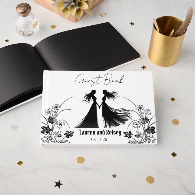 Black Silhouette Wedding Guest Book (Front Open)