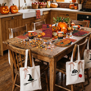 Black Silhouette Witch & Pumpkin Treats  Tote Bag