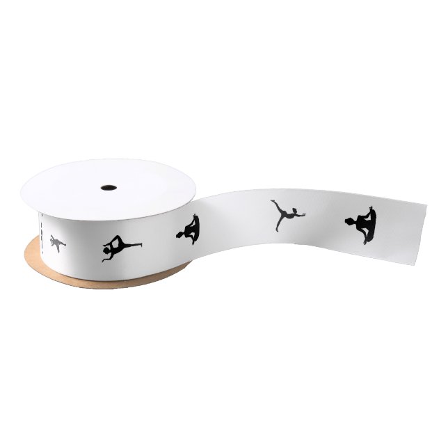 Black Silhouette Yoga Positions Ribbon Satin Ribbon (Spool)